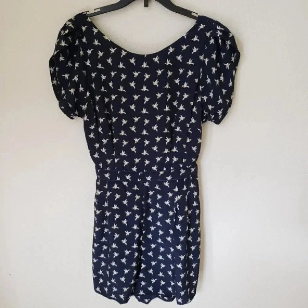 Aijek Bird Print Open Back Romper - image 2